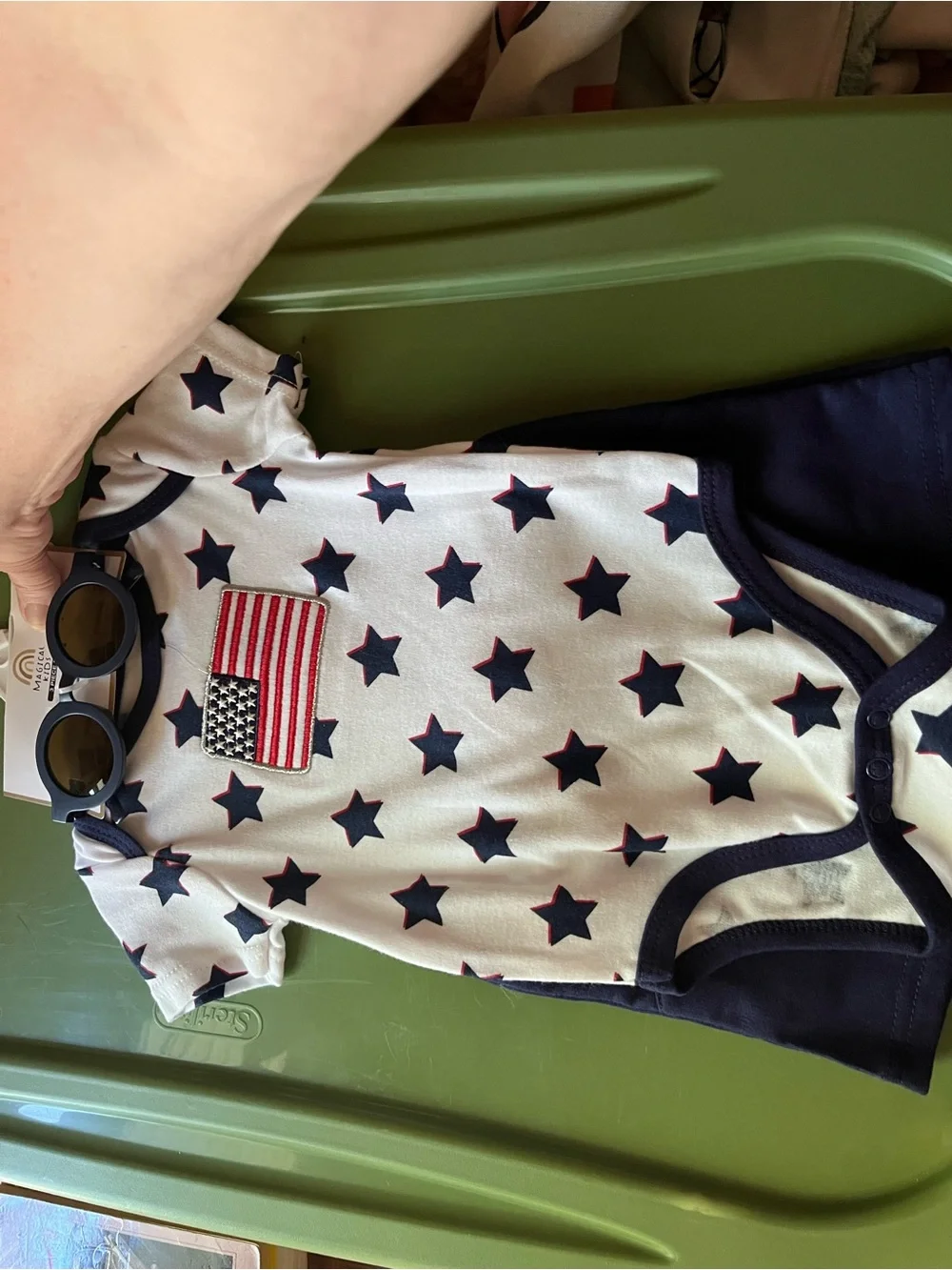 White & Navy Star-Print Baby boy  Matching Set with Flag Patch